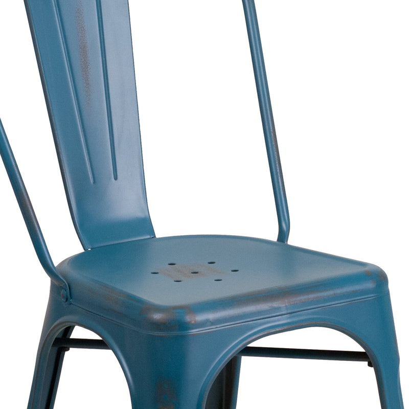 Banks Indoor/Outdoor Stacking Metal Dining Chair with Single Slat Back and Distressed Powder Coated Finish
