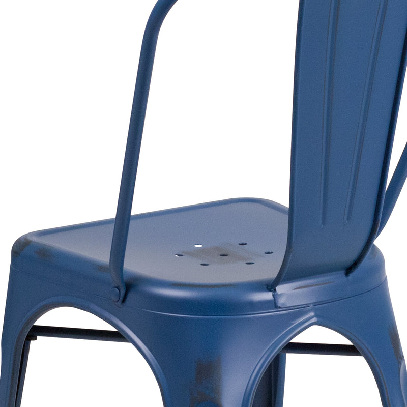 Banks Indoor/Outdoor Stacking Metal Dining Chair with Single Slat Back and Distressed Powder Coated Finish