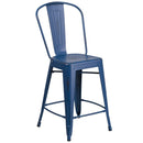 Sabine 24" Metal Indoor-Outdoor Counter Stool with Vertical Slat Back and Integrated Footrest