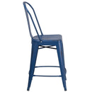 Sabine 24" Metal Indoor-Outdoor Counter Stool with Vertical Slat Back and Integrated Footrest