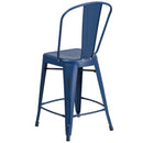 Sabine 24" Metal Indoor-Outdoor Counter Stool with Vertical Slat Back and Integrated Footrest
