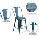 Sabine 24" Metal Indoor-Outdoor Counter Stool with Vertical Slat Back and Integrated Footrest