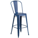 Sabine 30" Metal Indoor-Outdoor Counter Stool with Vertical Slat Back and Integrated Footrest