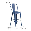 Sabine 30" Metal Indoor-Outdoor Counter Stool with Vertical Slat Back and Integrated Footrest
