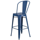Sabine 30" Metal Indoor-Outdoor Counter Stool with Vertical Slat Back and Integrated Footrest