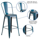 Sabine 30" Metal Indoor-Outdoor Counter Stool with Vertical Slat Back and Integrated Footrest