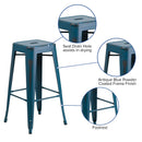 Elba Series Metal 30" Bar Height Stool with Distressed Powder Coated Finish and Integrated Floor Glides