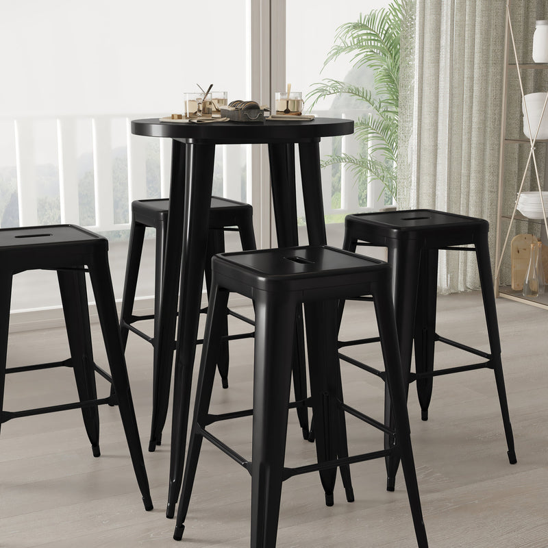Giosetta 5 Piece Patio Set with Table and 4 Backless Stools - Powder Coated Metal Frames for Indoor and Outdoor Use