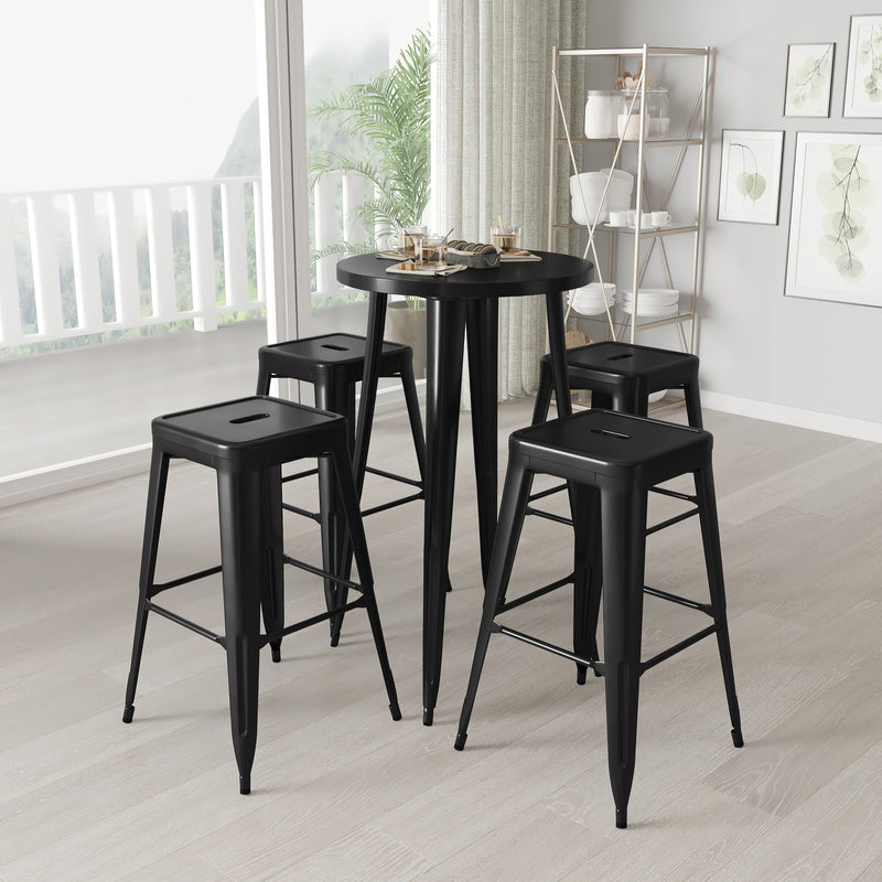 Giosetta 5 Piece Patio Set with Table and 4 Backless Stools - Powder Coated Metal Frames for Indoor and Outdoor Use