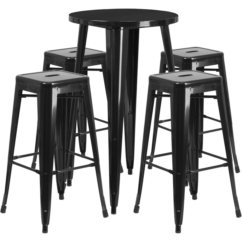 Giosetta 5 Piece Patio Set with Table and 4 Backless Stools - Powder Coated Metal Frames for Indoor and Outdoor Use