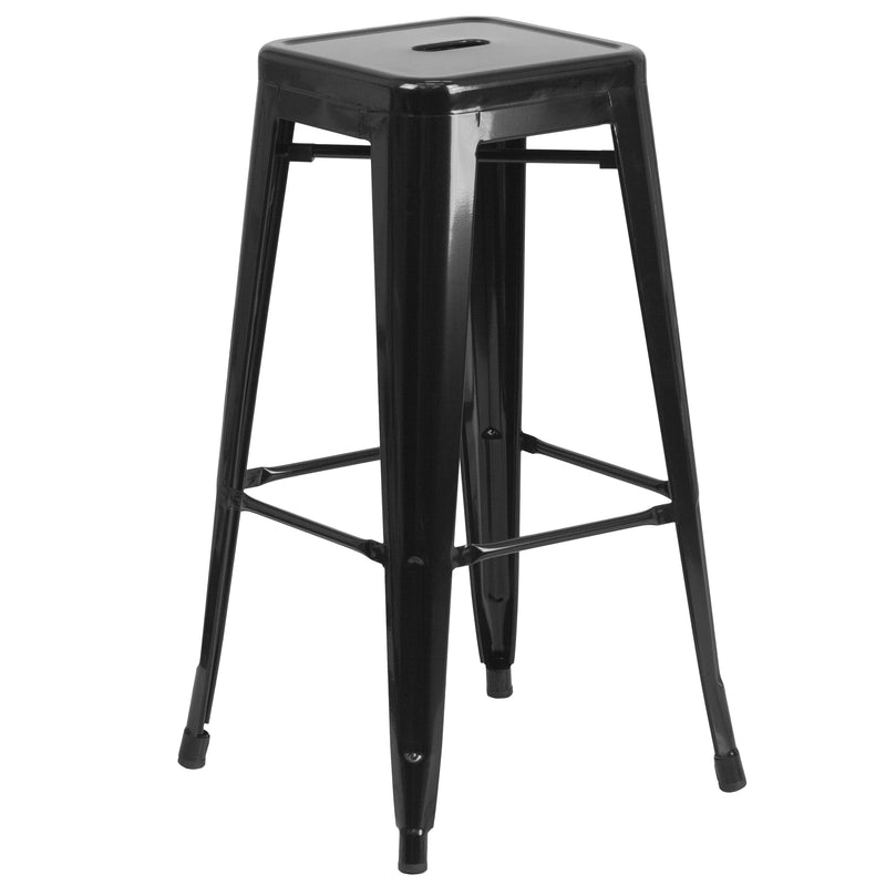 Giosetta 5 Piece Patio Set with Table and 4 Backless Stools - Powder Coated Metal Frames for Indoor and Outdoor Use