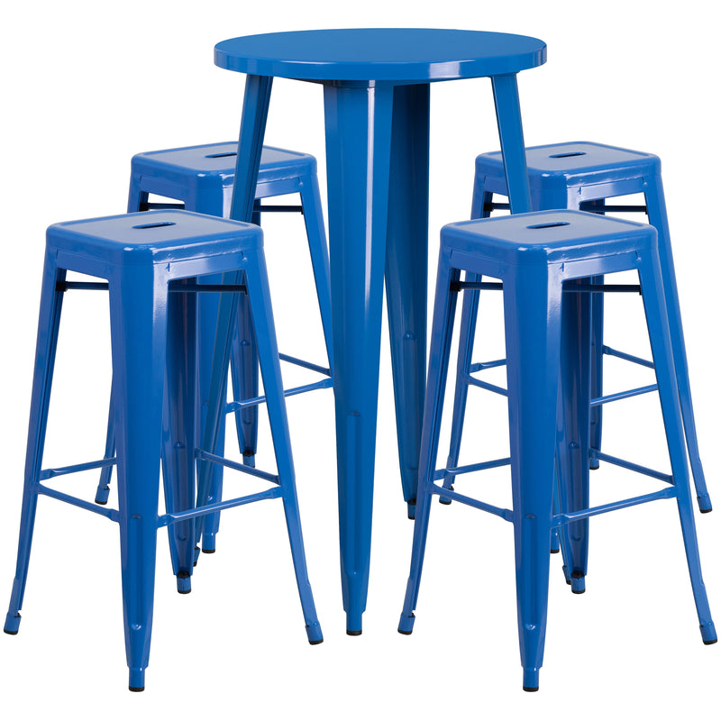 Giosetta 5 Piece Patio Set with Table and 4 Backless Stools - Powder Coated Metal Frames for Indoor and Outdoor Use