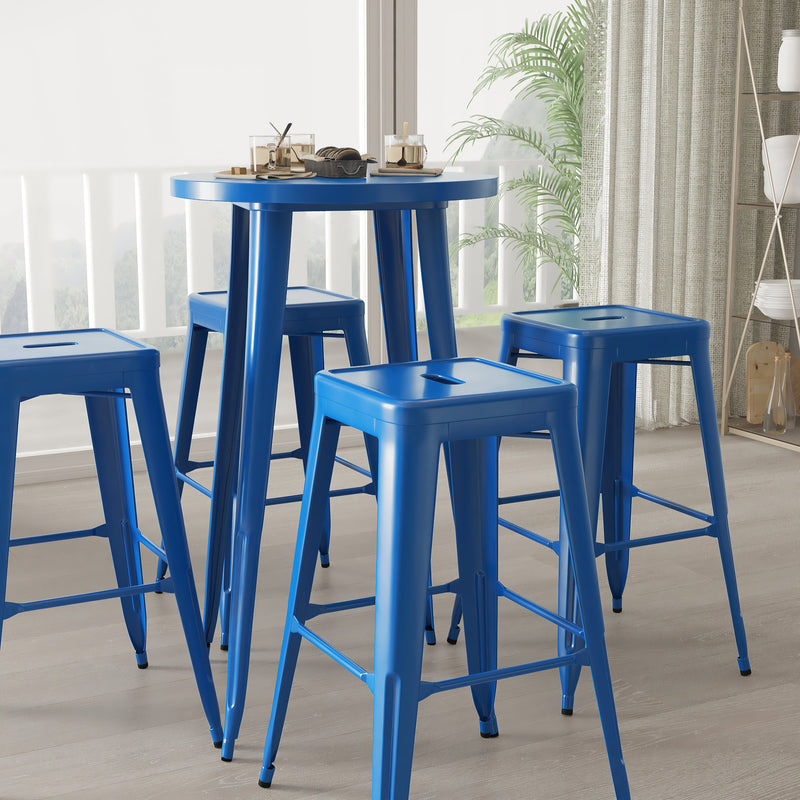 Giosetta 5 Piece Patio Set with Table and 4 Backless Stools - Powder Coated Metal Frames for Indoor and Outdoor Use