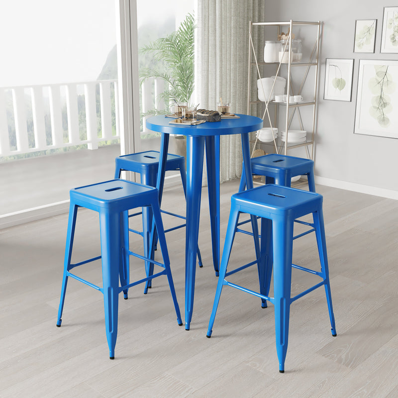 Giosetta 5 Piece Patio Set with Table and 4 Backless Stools - Powder Coated Metal Frames for Indoor and Outdoor Use