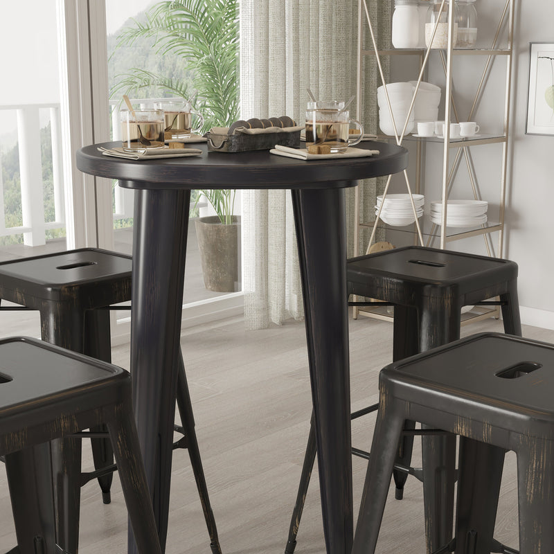 Giosetta 5 Piece Patio Set with Table and 4 Backless Stools - Powder Coated Metal Frames for Indoor and Outdoor Use