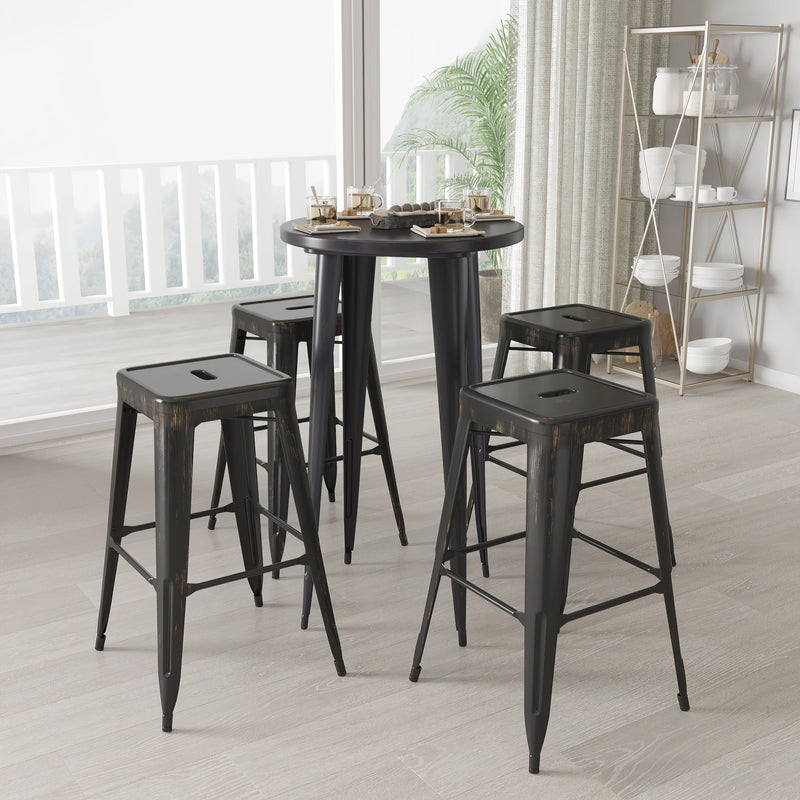 Giosetta 5 Piece Patio Set with Table and 4 Backless Stools - Powder Coated Metal Frames for Indoor and Outdoor Use