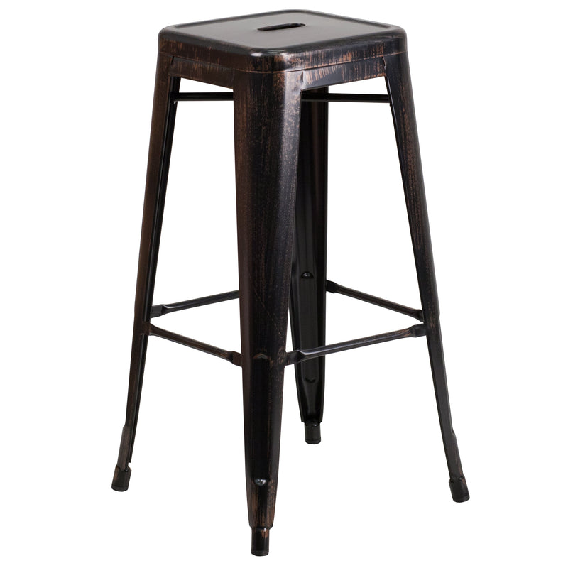 Giosetta 5 Piece Patio Set with Table and 4 Backless Stools - Powder Coated Metal Frames for Indoor and Outdoor Use