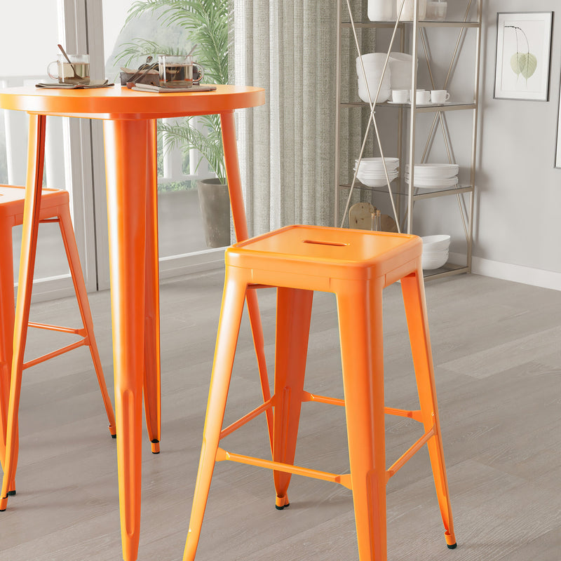 Giosetta 3 Piece Aged Patio Set with Table and 2 Backless Stools - Powder Coated Metal Frames for Indoor and Outdoor Use