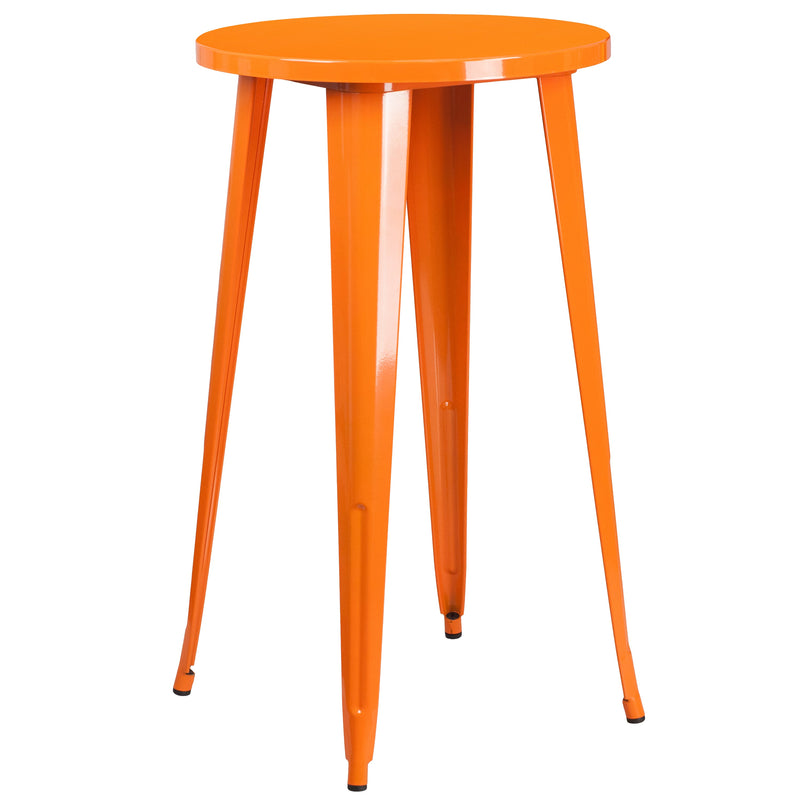 Evelyne 3 Piece Outdoor Dining Set with 24" Round Table and 2 Slatted Back Bar Stools with Footrests