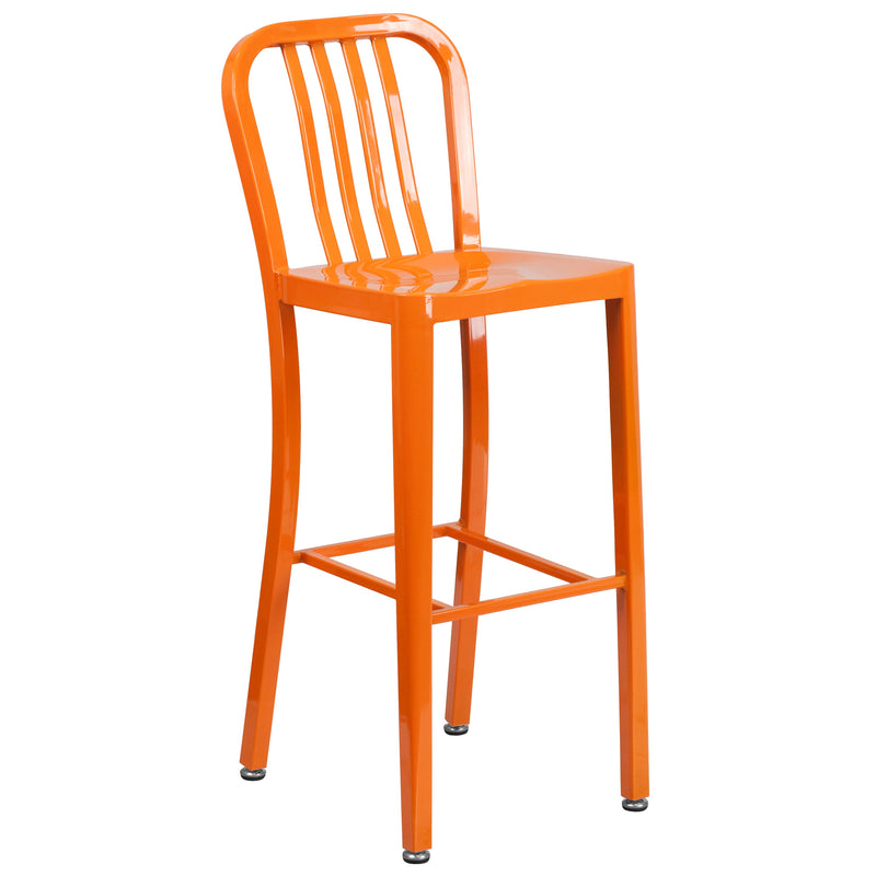 Evelyne 3 Piece Outdoor Dining Set with 24" Round Table and 2 Slatted Back Bar Stools with Footrests