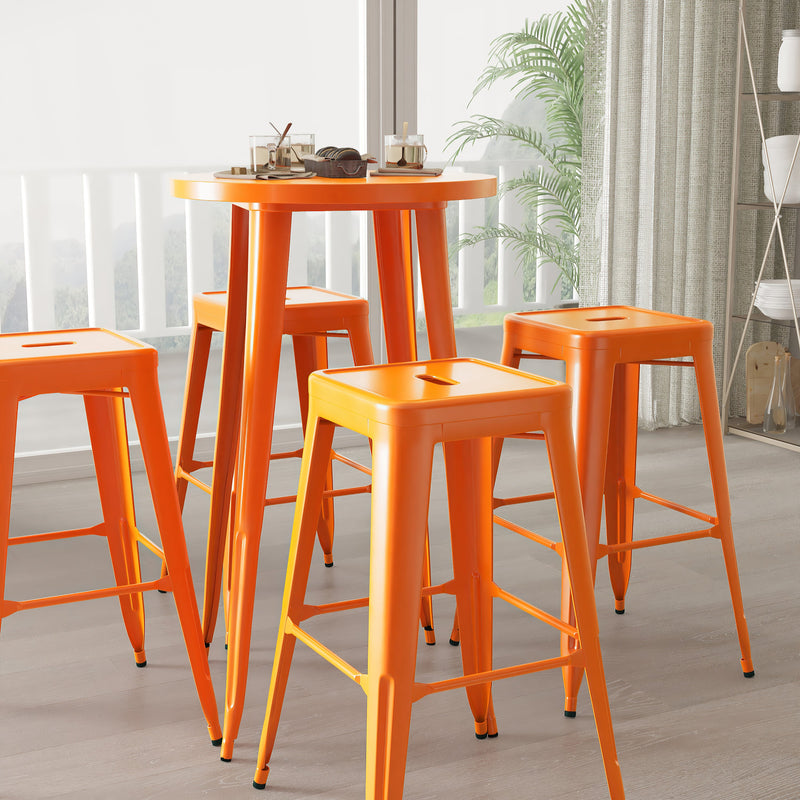 Giosetta 5 Piece Patio Set with Table and 4 Backless Stools - Powder Coated Metal Frames for Indoor and Outdoor Use
