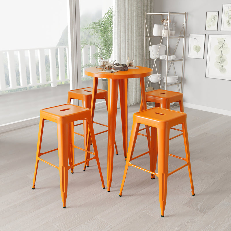Giosetta 5 Piece Patio Set with Table and 4 Backless Stools - Powder Coated Metal Frames for Indoor and Outdoor Use