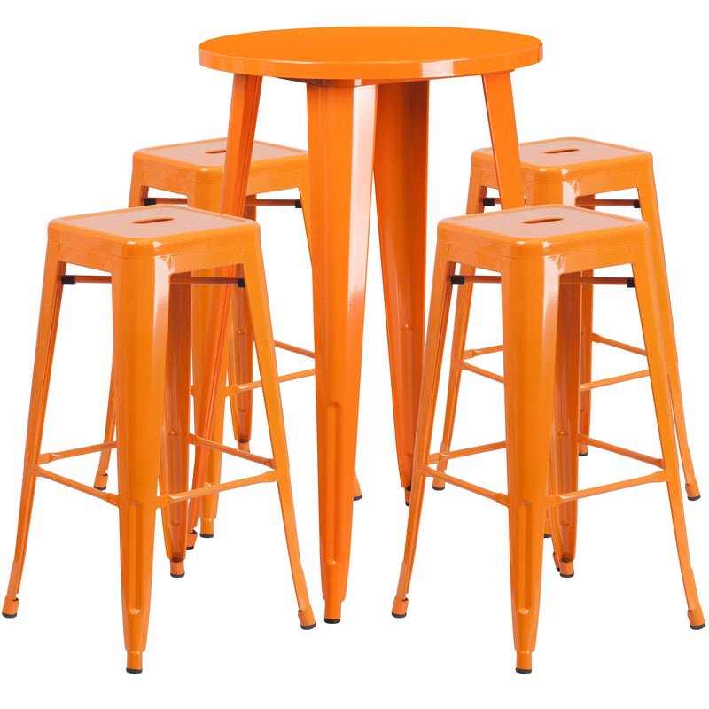 Giosetta 5 Piece Patio Set with Table and 4 Backless Stools - Powder Coated Metal Frames for Indoor and Outdoor Use