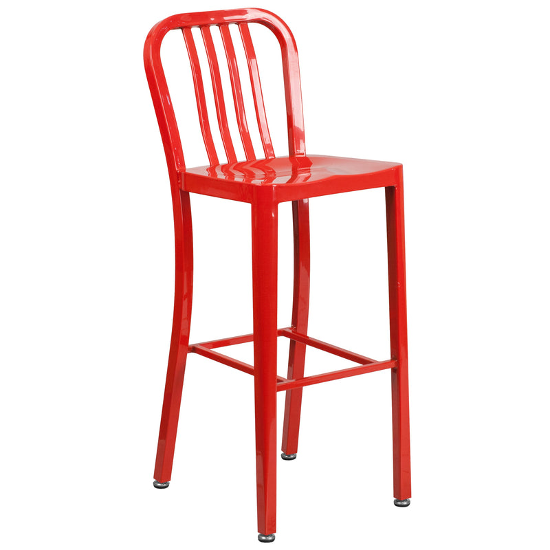 Evelyne 3 Piece Outdoor Dining Set with 24" Round Table and 2 Slatted Back Bar Stools with Footrests