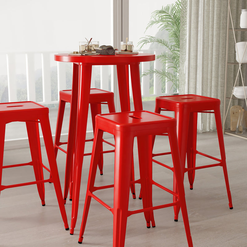 Giosetta 5 Piece Patio Set with Table and 4 Backless Stools - Powder Coated Metal Frames for Indoor and Outdoor Use