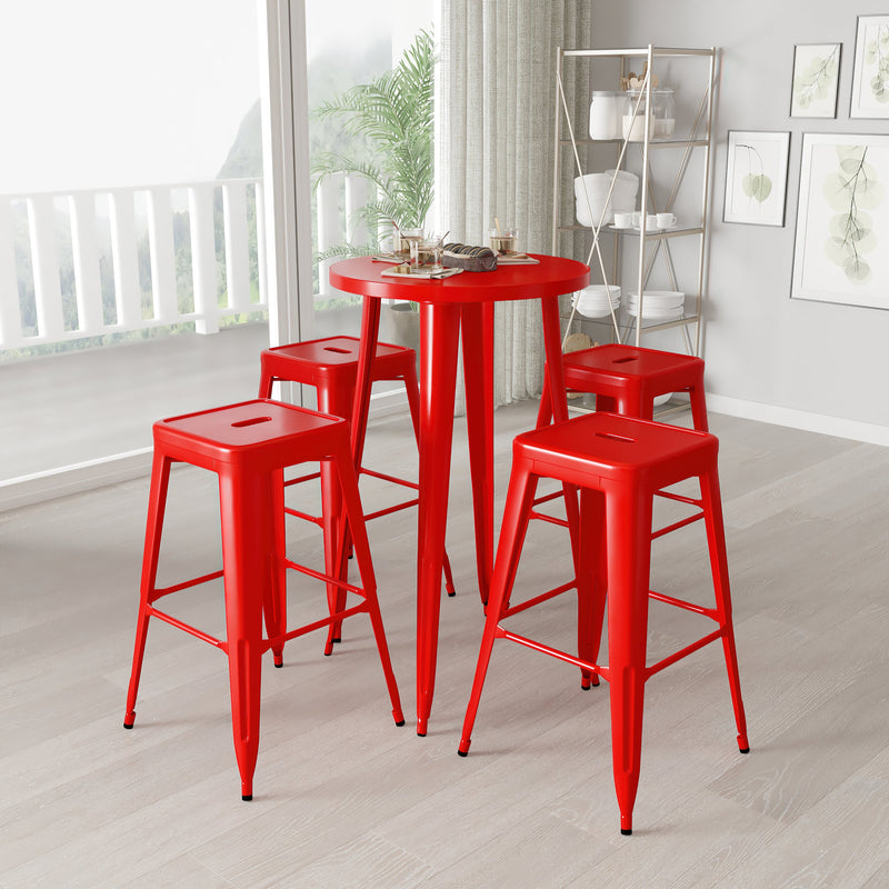 Giosetta 5 Piece Patio Set with Table and 4 Backless Stools - Powder Coated Metal Frames for Indoor and Outdoor Use