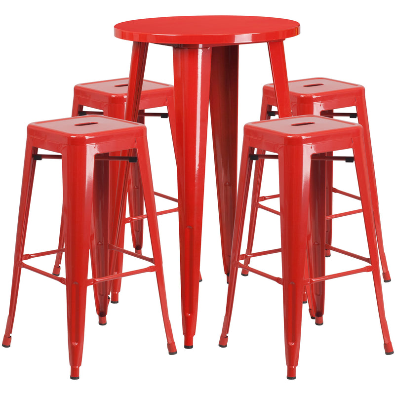 Giosetta 5 Piece Patio Set with Table and 4 Backless Stools - Powder Coated Metal Frames for Indoor and Outdoor Use
