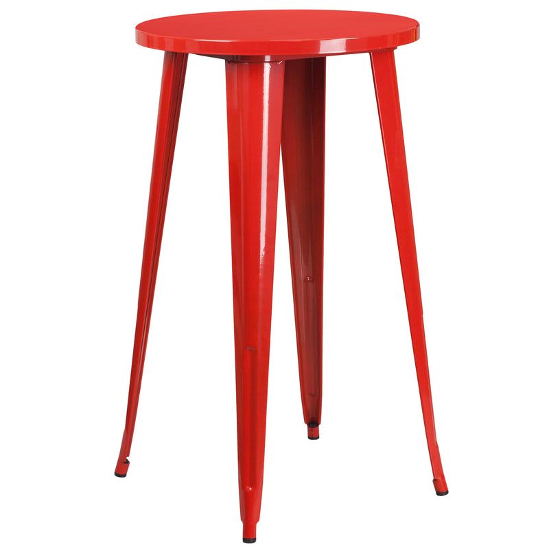 Evelyne 5 Piece Outdoor Dining Set with 24" Round Table and 4 Slatted Back Bar Stools with Footrests