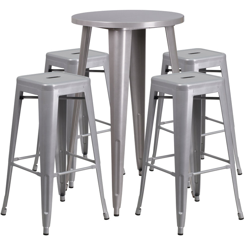 Giosetta 5 Piece Patio Set with Table and 4 Backless Stools - Powder Coated Metal Frames for Indoor and Outdoor Use