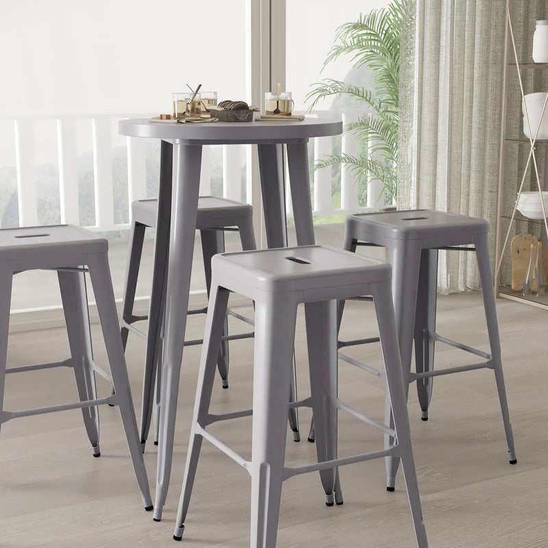 Giosetta 5 Piece Patio Set with Table and 4 Backless Stools - Powder Coated Metal Frames for Indoor and Outdoor Use