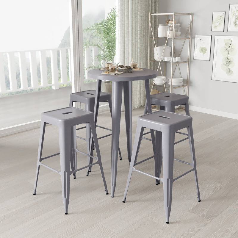 Giosetta 5 Piece Patio Set with Table and 4 Backless Stools - Powder Coated Metal Frames for Indoor and Outdoor Use