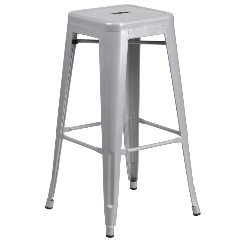Giosetta 5 Piece Patio Set with Table and 4 Backless Stools - Powder Coated Metal Frames for Indoor and Outdoor Use