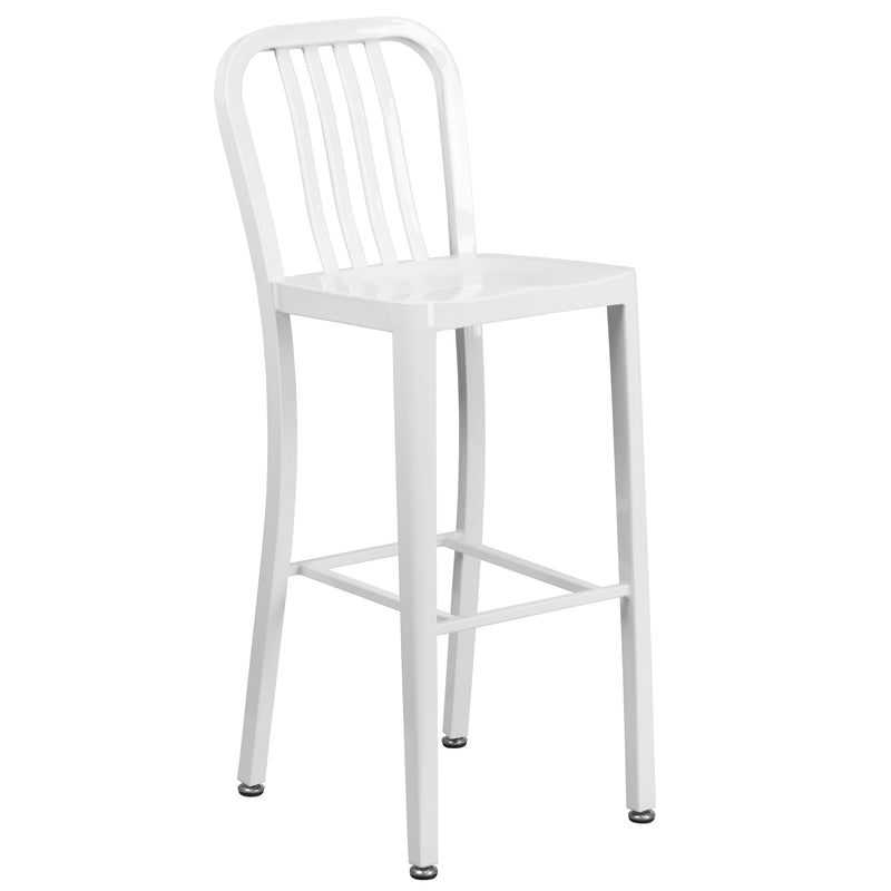 Evelyne 3 Piece Outdoor Dining Set with 24" Round Table and 2 Slatted Back Bar Stools with Footrests