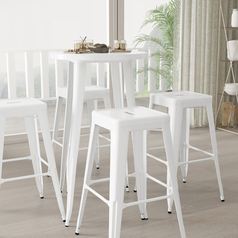 Giosetta 5 Piece Patio Set with Table and 4 Backless Stools - Powder Coated Metal Frames for Indoor and Outdoor Use