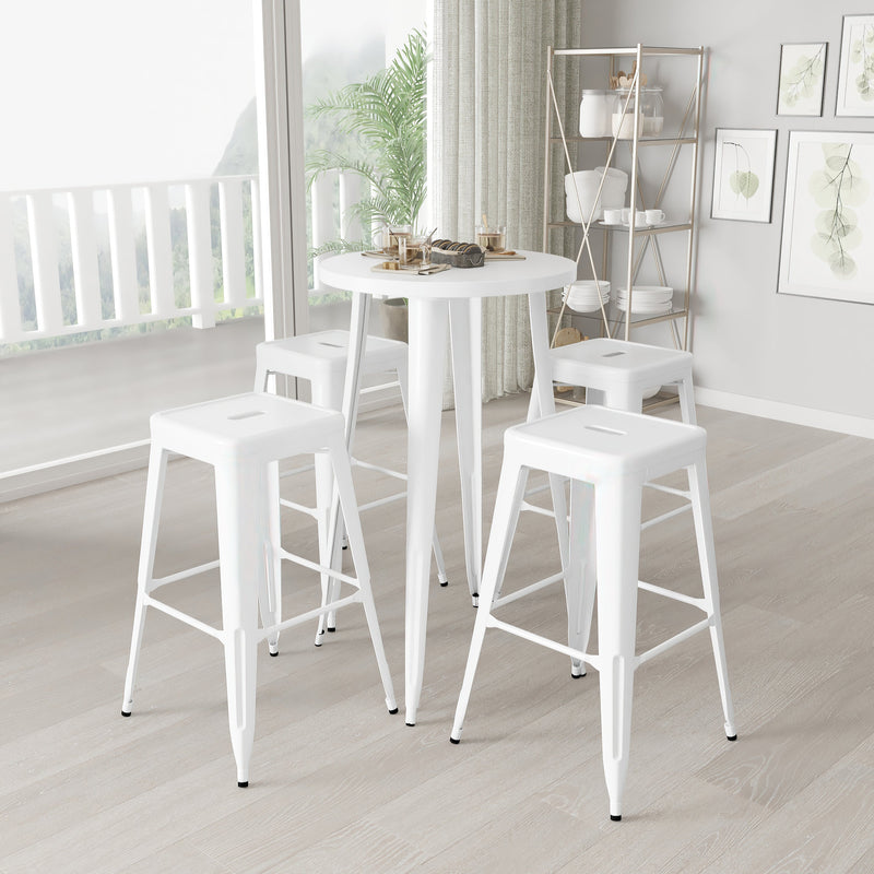 Giosetta 5 Piece Patio Set with Table and 4 Backless Stools - Powder Coated Metal Frames for Indoor and Outdoor Use