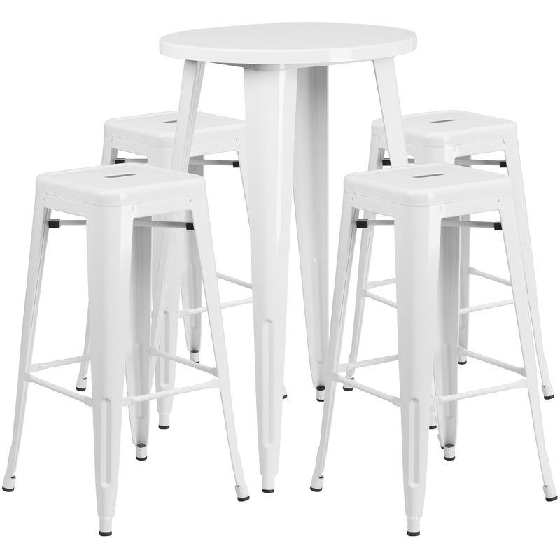 Giosetta 5 Piece Patio Set with Table and 4 Backless Stools - Powder Coated Metal Frames for Indoor and Outdoor Use