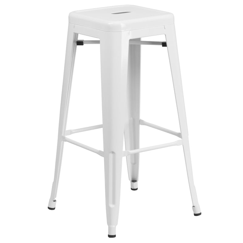 Giosetta 5 Piece Patio Set with Table and 4 Backless Stools - Powder Coated Metal Frames for Indoor and Outdoor Use