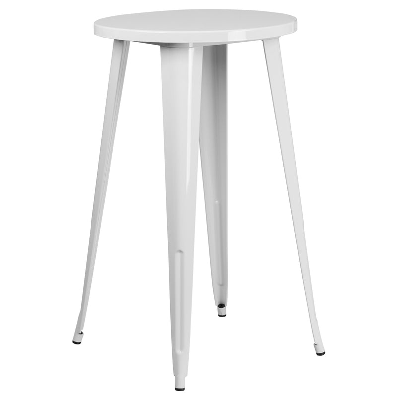 Evelyne 5 Piece Outdoor Dining Set with 24" Round Table and 4 Slatted Back Bar Stools with Footrests