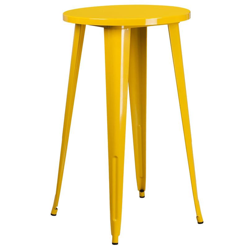 Evelyne 3 Piece Outdoor Dining Set with 24" Round Table and 2 Slatted Back Bar Stools with Footrests