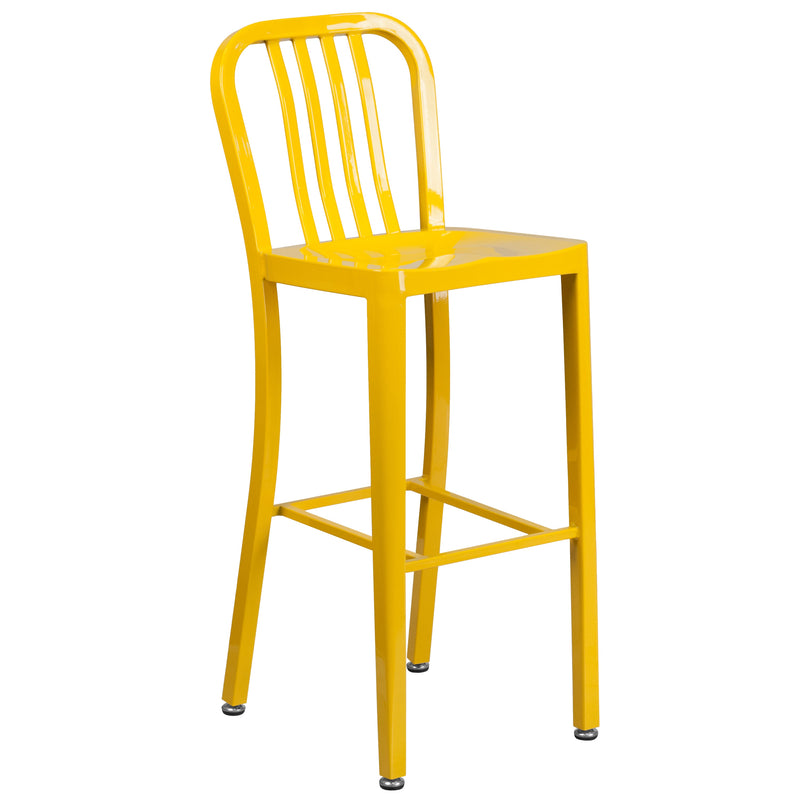 Evelyne 3 Piece Outdoor Dining Set with 24" Round Table and 2 Slatted Back Bar Stools with Footrests