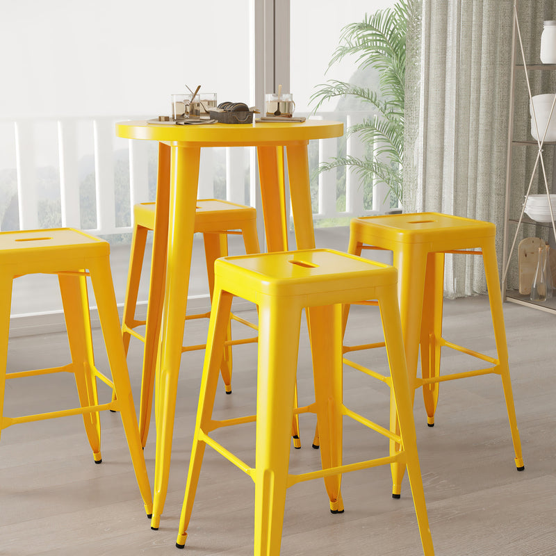 Giosetta 5 Piece Patio Set with Table and 4 Backless Stools - Powder Coated Metal Frames for Indoor and Outdoor Use