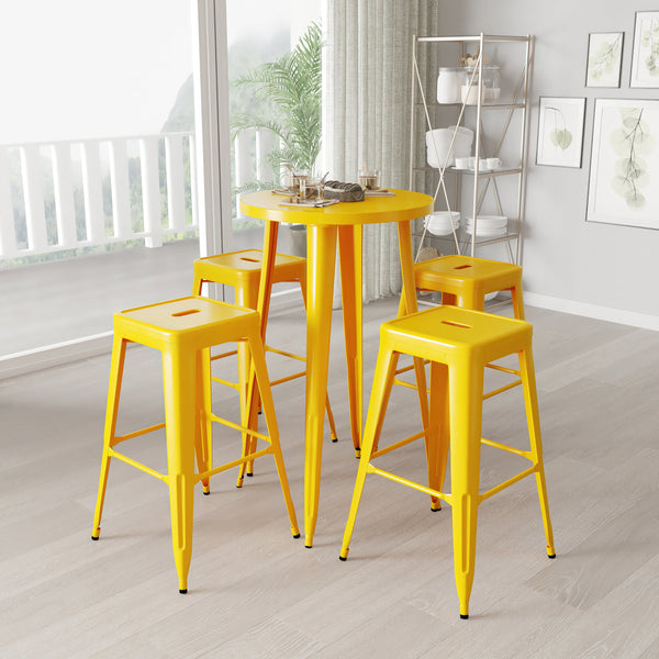 Giosetta 5 Piece Patio Set with Table and 4 Backless Stools - Powder Coated Metal Frames for Indoor and Outdoor Use