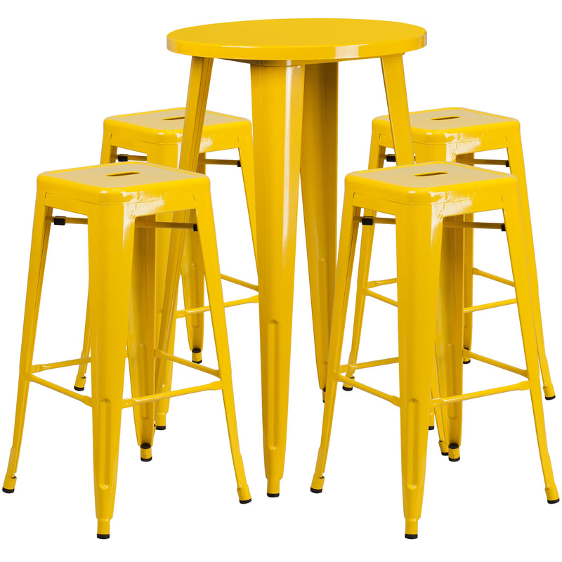 Giosetta 5 Piece Patio Set with Table and 4 Backless Stools - Powder Coated Metal Frames for Indoor and Outdoor Use