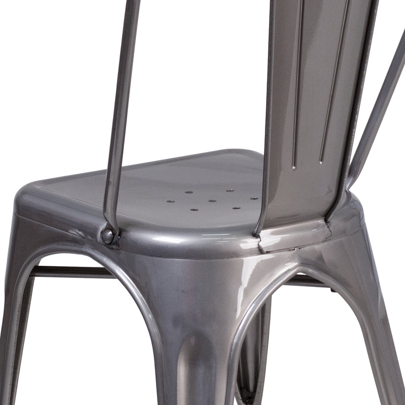 Powder Coated Metal Stacking Dining Chair with Clear Coat Finish and Plastic Floor Glides for Indoor Use