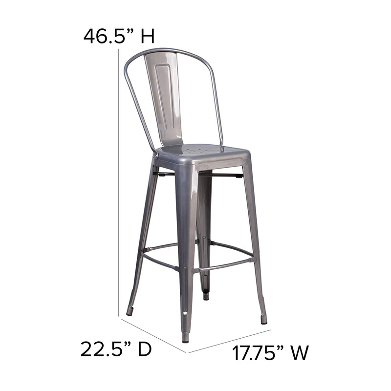 Geralt 30" Modern Bar Height Stool with Powder Coated Metal Frame in Clear Coated Finish for Indoor Use