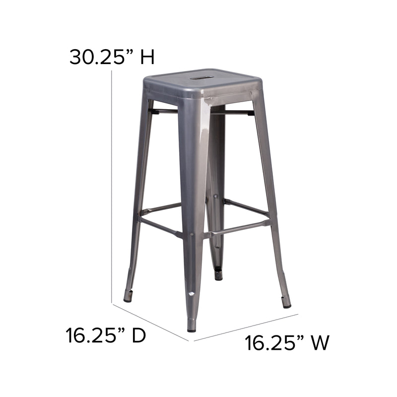 Atlas Series Backless 30" Bar Height Dining Stool with Clear Coated Metal Frame for Indoor Use